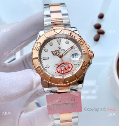 New Copy Rolex Yachtmaster Men Watch Two Tone Rose Gold Silver Dial
